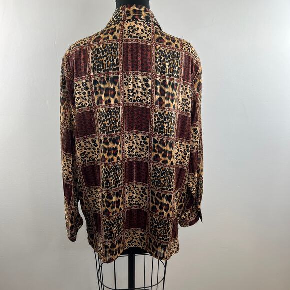 VINTAGE Yves St. Clair Button Down Shirt Top Leopard Print Long Sleeves Size 16 - Picture 6 of 9